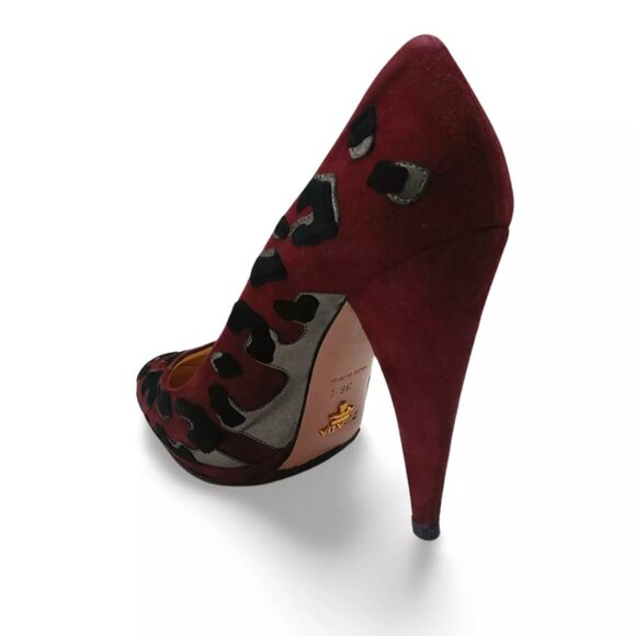 Prada Burgundy Suede Leopard Print Pumps Heels - EU Size 36 (0495) - Picture 4 of 10